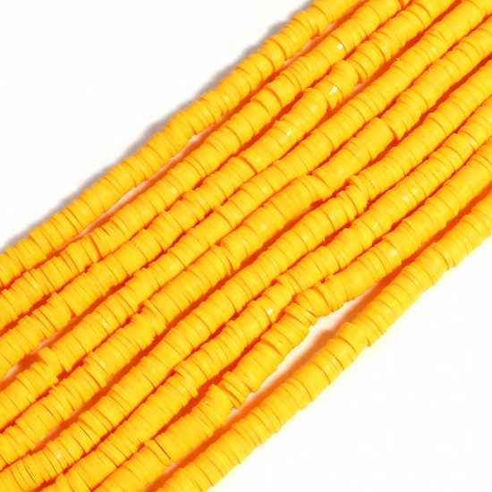 Picture of Polymer Clay Katsuki Beads Heishi Beads Disc Beads Round Orange About 6mm Dia, Hole: Approx 2mm, 39.5cm(15 4/8") long, 5 Strands (Approx 350 PCs/Strand)