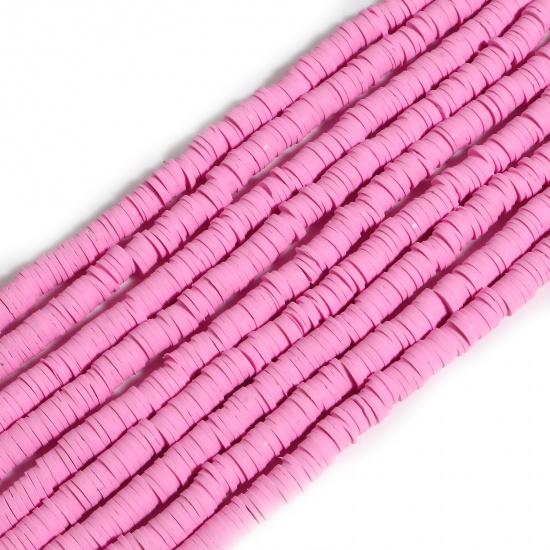 Picture of Polymer Clay Katsuki Beads Heishi Beads Disc Beads Round Light Pink About 6mm Dia, Hole: Approx 2mm, 39.5cm(15 4/8") long, 5 Strands (Approx 350 PCs/Strand)