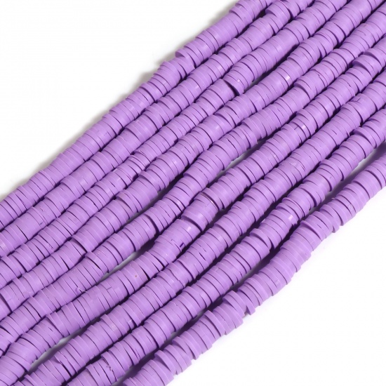 Picture of Polymer Clay Katsuki Beads Heishi Beads Disc Beads Round Mauve About 6mm Dia, Hole: Approx 2mm, 39.5cm(15 4/8") long, 5 Strands (Approx 350 PCs/Strand)