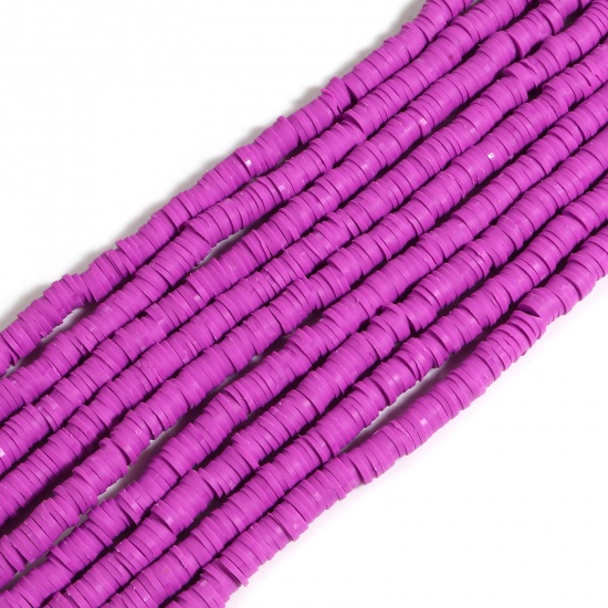 Picture of Polymer Clay Katsuki Beads Heishi Beads Disc Beads Round Purple About 6mm Dia, Hole: Approx 2mm, 39.5cm(15 4/8") long, 5 Strands (Approx 350 PCs/Strand)