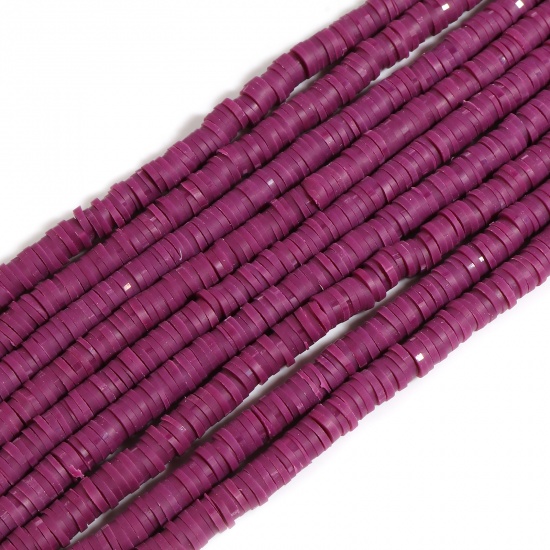 Picture of Polymer Clay Katsuki Beads Heishi Beads Disc Beads Round Dark Purple About 6mm Dia, Hole: Approx 2mm, 39.5cm(15 4/8") long, 5 Strands (Approx 350 PCs/Strand)