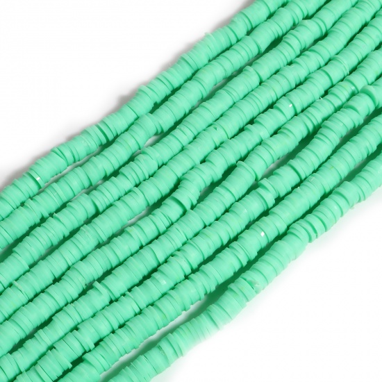 Picture of Polymer Clay Katsuki Beads Heishi Beads Disc Beads Round Light Green About 6mm Dia, Hole: Approx 2mm, 39.5cm(15 4/8") long, 5 Strands (Approx 350 PCs/Strand)