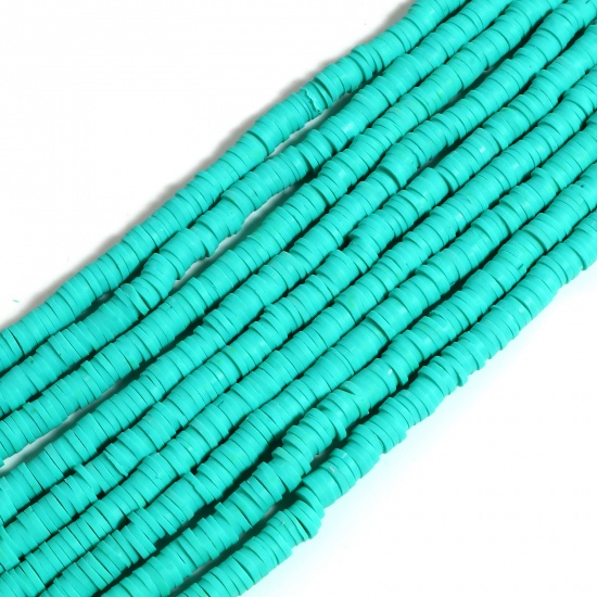 Picture of Polymer Clay Katsuki Beads Heishi Beads Disc Beads Round Light Cyan About 6mm Dia, Hole: Approx 2mm, 39.5cm(15 4/8") long, 5 Strands (Approx 350 PCs/Strand)