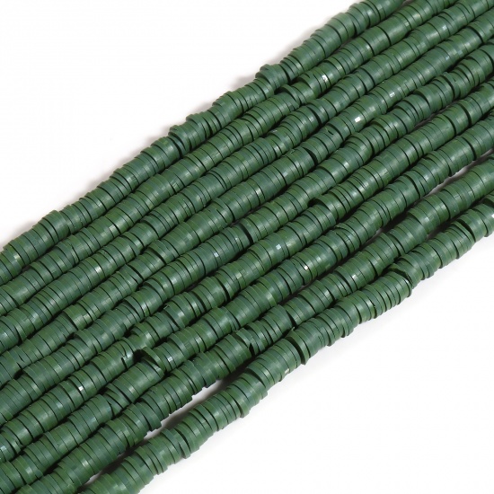 Picture of Polymer Clay Katsuki Beads Heishi Beads Disc Beads Round Army Green About 6mm Dia, Hole: Approx 2mm, 39.5cm(15 4/8") long, 5 Strands (Approx 350 PCs/Strand)
