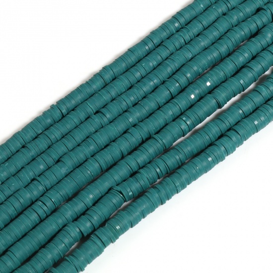 Picture of Polymer Clay Katsuki Beads Heishi Beads Disc Beads Round Dark Green About 6mm Dia, Hole: Approx 2mm, 39.5cm(15 4/8") long, 5 Strands (Approx 350 PCs/Strand)