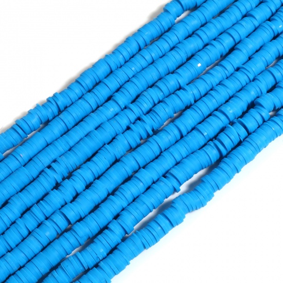 Picture of Polymer Clay Katsuki Beads Heishi Beads Disc Beads Round Blue About 6mm Dia, Hole: Approx 2mm, 39.5cm(15 4/8") long, 5 Strands (Approx 350 PCs/Strand)