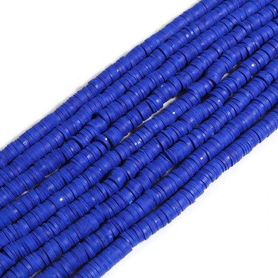 Picture of Polymer Clay Katsuki Beads Heishi Beads Disc Beads Round Royal Blue About 6mm Dia, Hole: Approx 2mm, 39.5cm(15 4/8") long, 5 Strands (Approx 350 PCs/Strand)