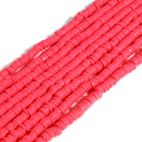 Picture of Polymer Clay Katsuki Beads Heishi Beads Disc Beads Round Hot Pink About 6mm Dia, Hole: Approx 2mm, 39.5cm(15 4/8") long, 5 Strands (Approx 350 PCs/Strand)