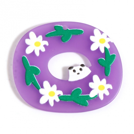 Immagine di Resina Ciondoli Ovale Colore Viola Le foglie del Fiore 39mm x 33mm, 10 Pz