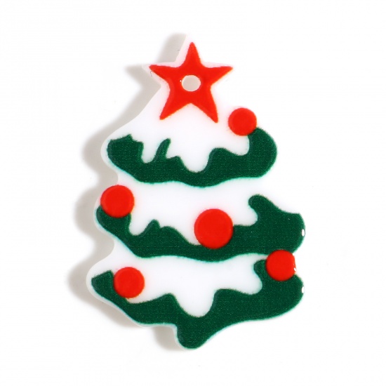 Picture of Resin Pendants Christmas Tree White & Green 35mm x 25mm, 10 PCs