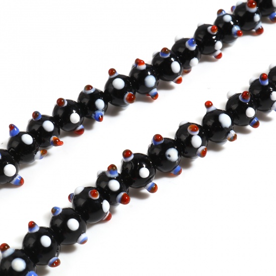 Picture of Lampwork Glass Beads Round Black About 11mm Dia, Hole: Approx 2.3mm - 1.5mm, 10 PCs