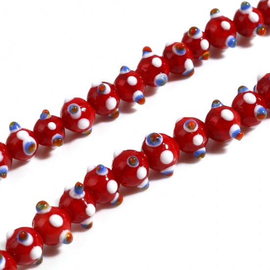 Picture of Lampwork Glass Beads Round Dark Red About 11mm Dia, Hole: Approx 2.3mm - 1.5mm, 10 PCs