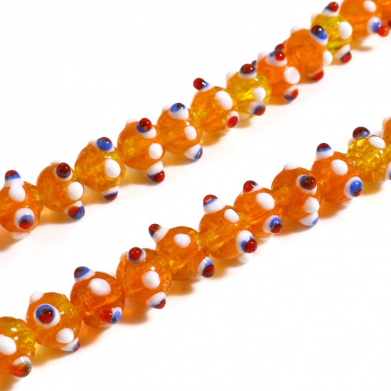 Picture of Lampwork Glass Beads Round Orange About 11mm Dia, Hole: Approx 2.3mm - 1.5mm, 10 PCs