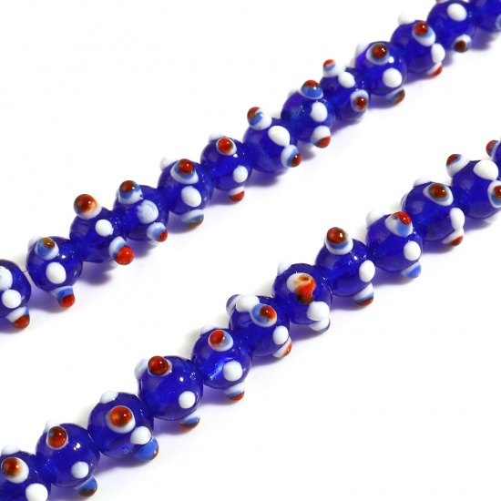 Picture of Lampwork Glass Beads Round Royal Blue About 11mm Dia, Hole: Approx 2.3mm - 1.5mm, 10 PCs