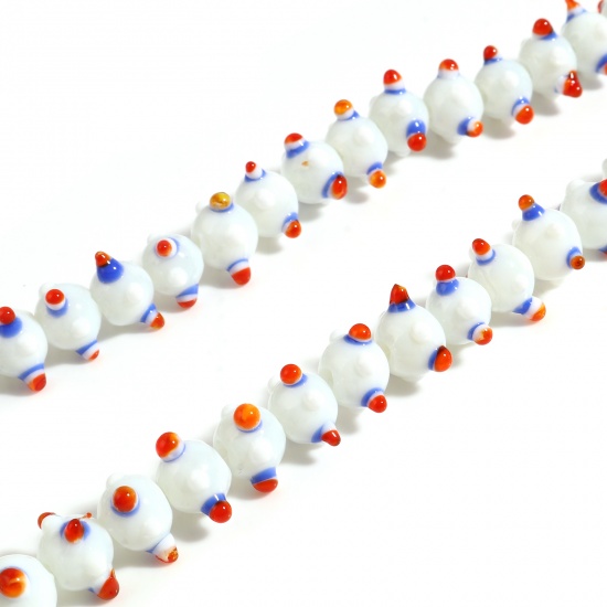 Picture of Lampwork Glass Beads Round White About 11mm Dia, Hole: Approx 2.3mm - 1.5mm, 10 PCs