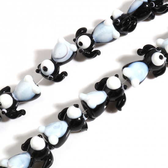 Picture of Lampwork Glass Beads Dog Animal Black & White About 23mm x 19mm - 22mm x 18mm, Hole: Approx 2mm, 2 PCs