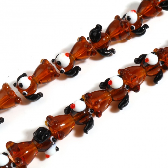 Picture of Lampwork Glass Beads Dog Animal Amber About 23mm x 19mm - 22mm x 18mm, Hole: Approx 2mm, 2 PCs
