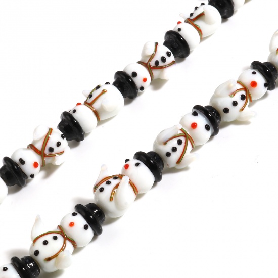 Picture of Lampwork Glass Beads Christmas Snowman Black & White About 22mm x 18mm - 22mm x 13mm, Hole: Approx 2mm, 2 PCs
