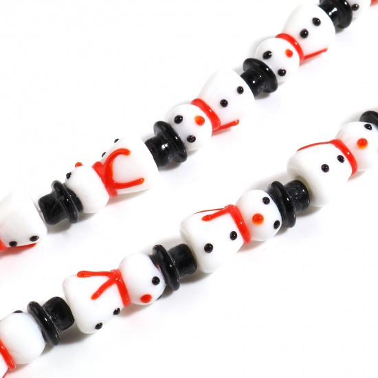 Picture of Lampwork Glass Beads Christmas Snowman Black & White About 25mm x 12mm, Hole: Approx 2mm, 2 PCs
