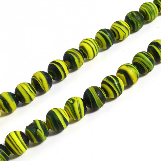 Picture of Lampwork Glass Beads Round Black & Yellow Stripe About 12mm Dia, Hole: Approx 2mm, 10 PCs