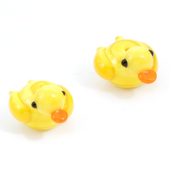 Picture of Lampwork Glass Beads Duck Animal Yellow About 21mm x 15mm - 17mm x 16mm, Hole: Approx 2mm, 2 PCs