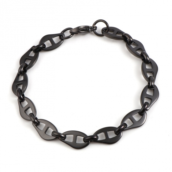 Immagine di 1 Pz Placcatura Sottovuoto 304 Acciaio Inossidabile Elegante Braccialetti Nero Naso di Maiale 19cm Lunghezza