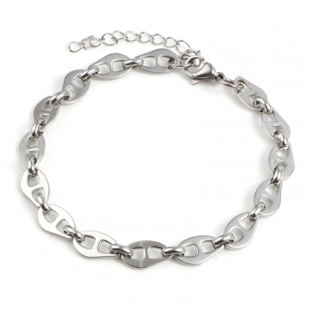 Bild von Großhandel Schweinenase 304 Edelstahl Fußketten, Silberfarbe Frauen Stilvoll Minimalistisch Geschenk Schmuckbedarf, 23.5cm lang, 1 Strang