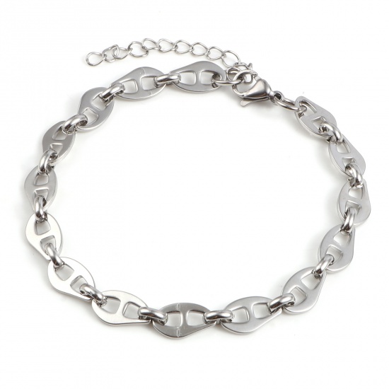Picture of 304 Stainless Steel Stylish Anklet Silver Tone Pig Nose 23.5cm(9 2/8") long, 1 Piece