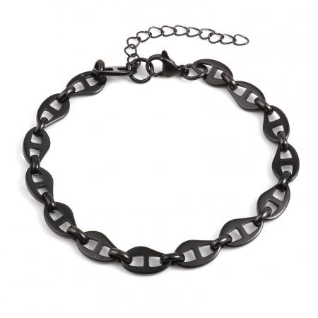 Bild von Großhandel Schweinenase Schwarz 304 Edelstahl Fußketten, Vakuumbeschichtung, Frauen Stilvoll Minimalistisch Geschenk Schmuckbedarf, 23.5cm lang, 1 Strang