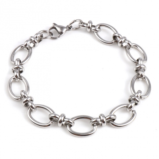 Picture of 304 Stainless Steel Stylish Bracelets Silver Tone Oval 19.5cm(7 5/8") long, 1 Piece