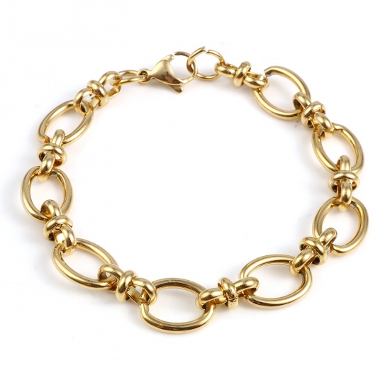Picture of 304 Stainless Steel Stylish Bracelets Gold Plated Oval 19.5cm(7 5/8") long, 1 Piece