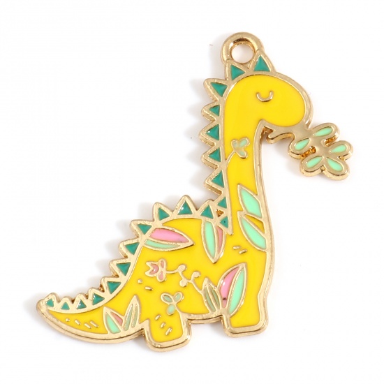 Image de Pendentifs en Alliage de Zinc Dinosaures Doré Jaune env. Émail 34mm x 32mm, 10 Pcs