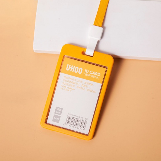 Immagine di Yellow - Vertical Acrylic ID Card Badge Holders With Neck Strap Lanyard 10.9x6.8cm, 1 Piece