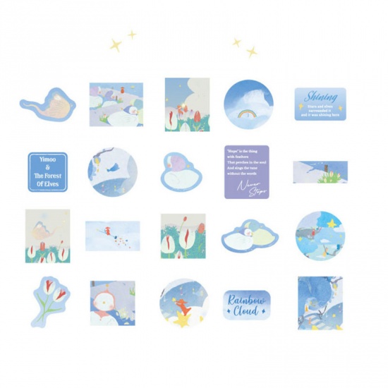 Picture of Blue - 1# Japanese Paper Fairy Forest DIY Scrapbook Stickers Decoration 10x8.5cm, 1 Set