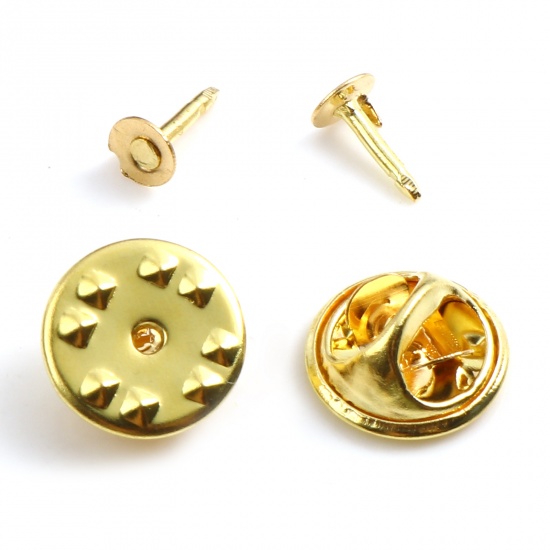 Picture of Brass Pin Brooches Findings Gold Plated Round Cabochon Settings (Fits 4.5mm ) 11mm Dia. 8mm x 4.5mm, 50 Sets (2 Pcs/Set)                                                                                                                                      
