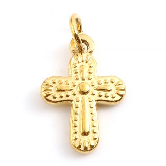 Picture of Stainless Steel Religious Charms Cross Gold Plated 23mm x 13mm, 1 Piece