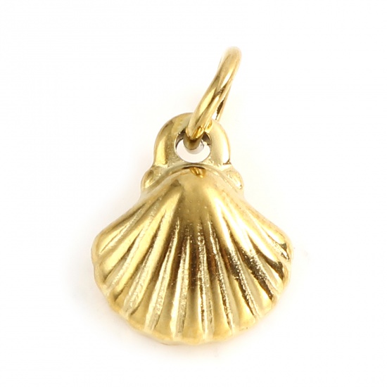 Picture of Stainless Steel Charms Scallop Gold Plated 17mm x 11mm, 1 Piece