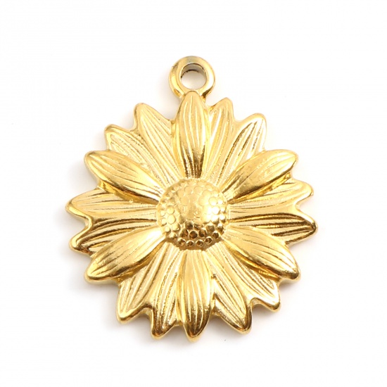 Picture of Stainless Steel Charms Daisy Flower Gold Plated 25mm x 21mm, 1 Piece