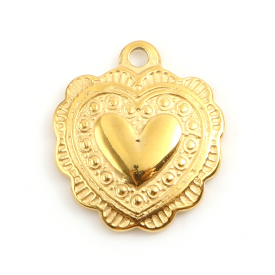 Picture of Stainless Steel Valentine's Day Charms Heart Gold Plated 16mm x 14mm, 1 Piece