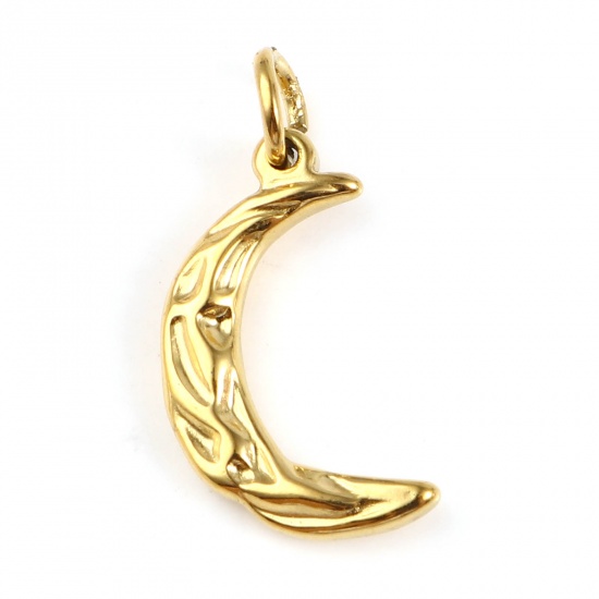 Immagine di Acciaio Inossidabile Galassia Charms Luna Oro Placcato Intagliato 24mm x 12mm, 1 Pz