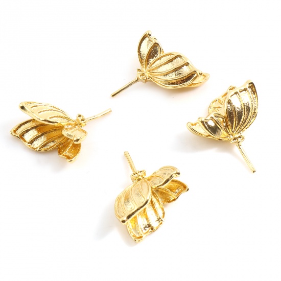 Picture of Brass Pearl Pendant Connector Bail Pin Cap Gold Plated Butterfly Animal 16mm x 14mm, 1 Piece                                                                                                                                                                  