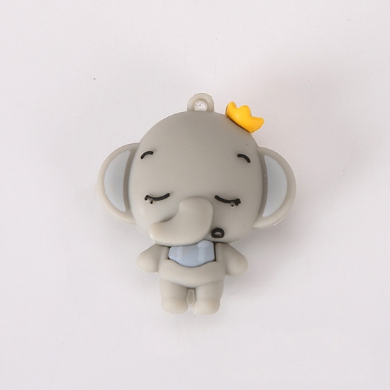 Picture of PVC Pendants Elephant Animal Gray 50mm x 45mm, 5 PCs