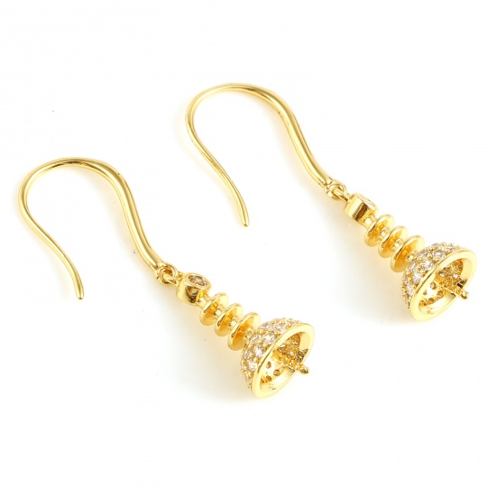 Picture of Brass Earrings 18K Real Gold Plated Umbrella Clear Rhinestone 33mm, Post/ Wire Size: (21 gauge), 2 PCs                                                                                                                                                        