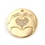 Picture of Brass Valentine's Day Charms Round 18K Real Gold Plated Heart Micro Pave Clear Rhinestone 14mm Dia., 1 Piece