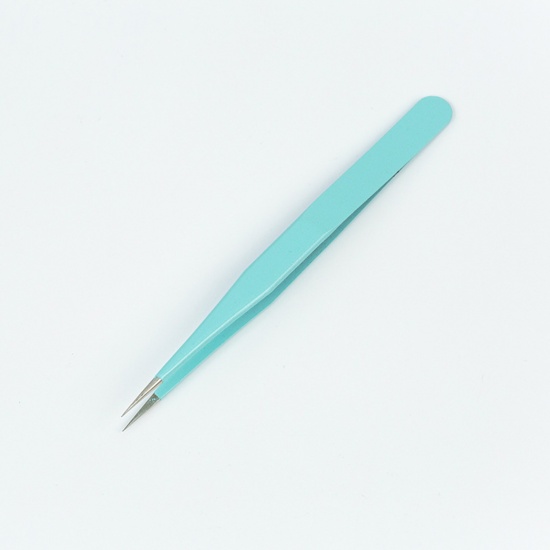 Picture of Stainless Steel DIY Tools Straight Tweezers Blue 13.4cm x 1cm, 1 Piece