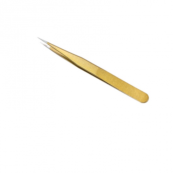 Picture of Stainless Steel DIY Tools Straight Tweezers Golden 13.4cm x 1cm, 1 Piece