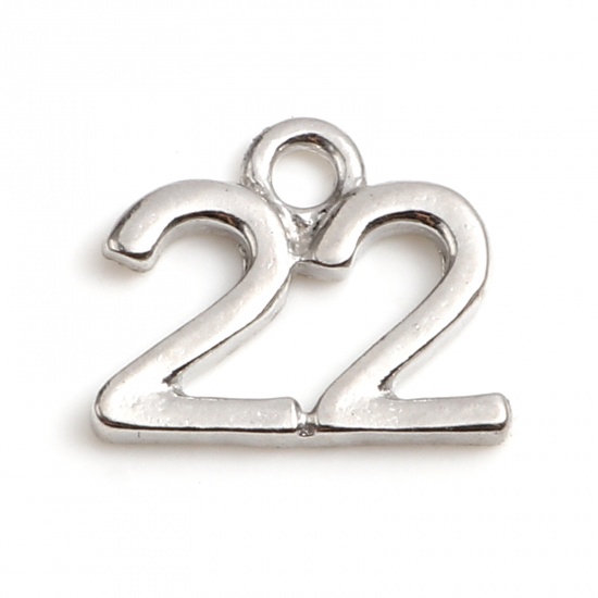 Picture of Zinc Based Alloy Charms Number Silver Tone Message " 22 " 14mm x 11mm, 20 PCs