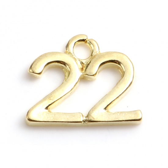 Picture of Zinc Based Alloy Charms Number Gold Plated Message " 22 " 14mm x 11mm, 20 PCs
