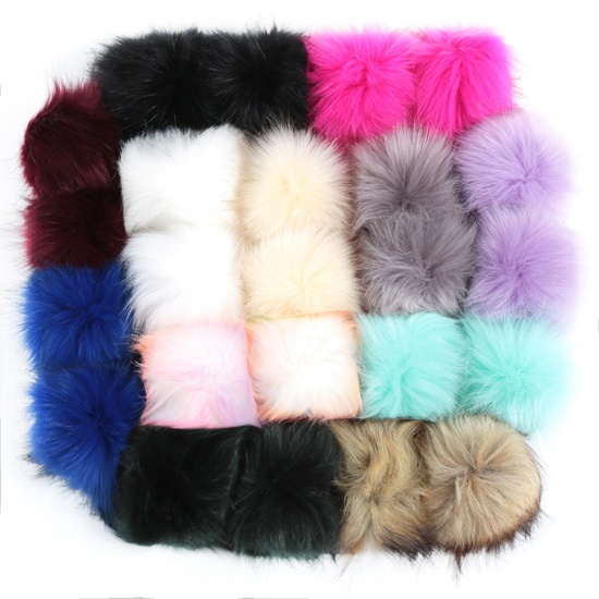 Picture of Polyester & Acrylic Pom Pom Balls With Snap Button Multicolor Round 10cm Dia., 1 Packet ( 24PCs/Packet)