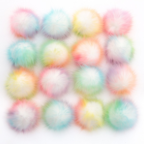 Picture of Polyester & Acrylic Pom Pom Balls With Rubber Band Multicolor Round 8cm Dia., 1 Packet ( 16PCs/Packet)